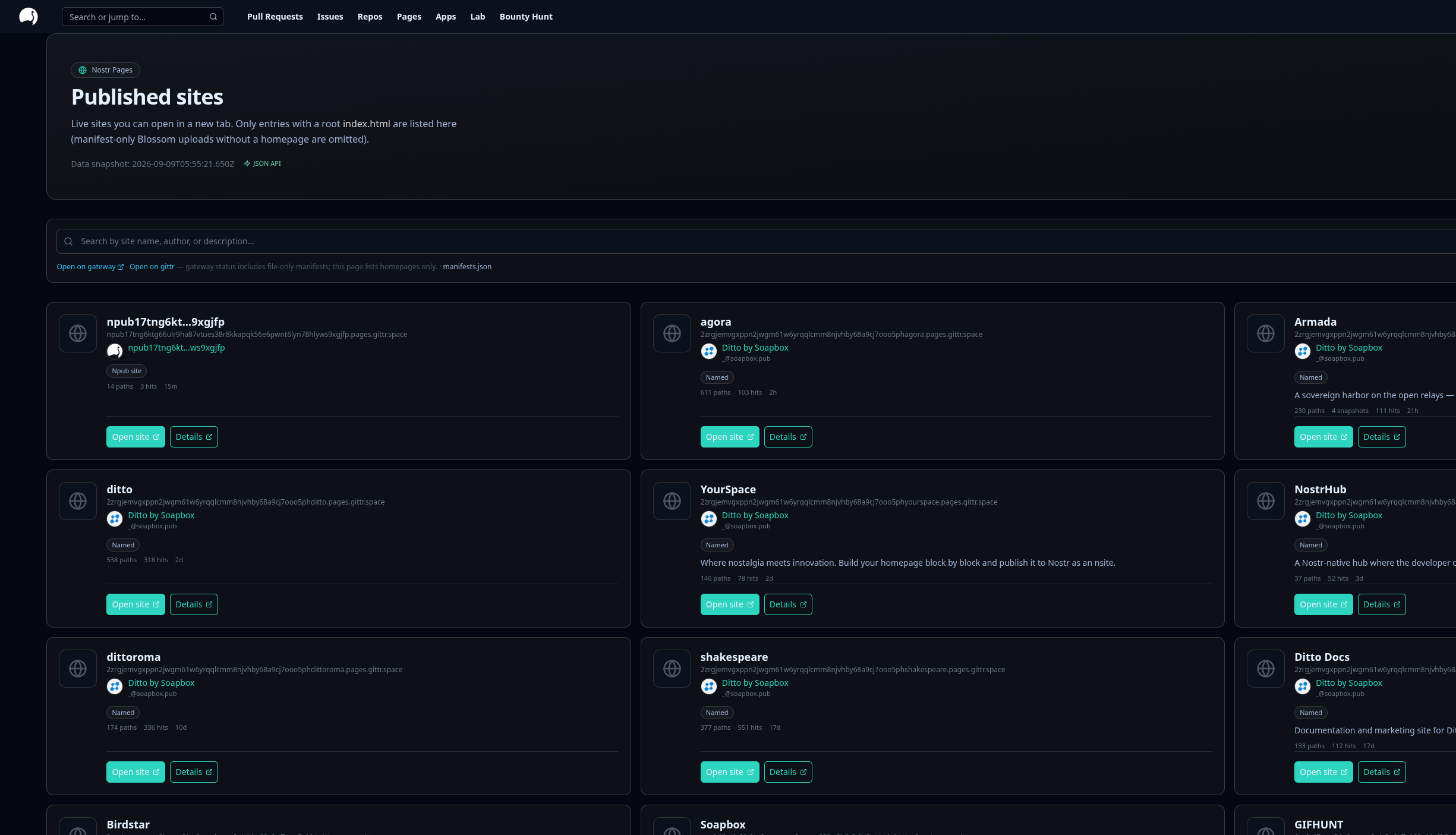 gittr Published sites directory