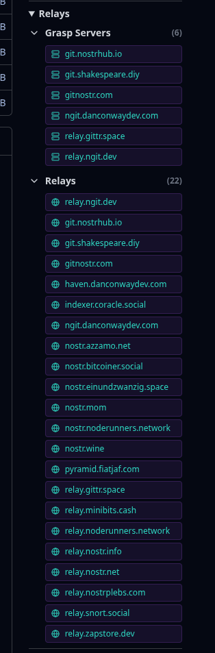 gittr sidebar Relays split into Grasp Servers and Relays